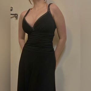 Vintage black dress with rhinestone embroidered neckline